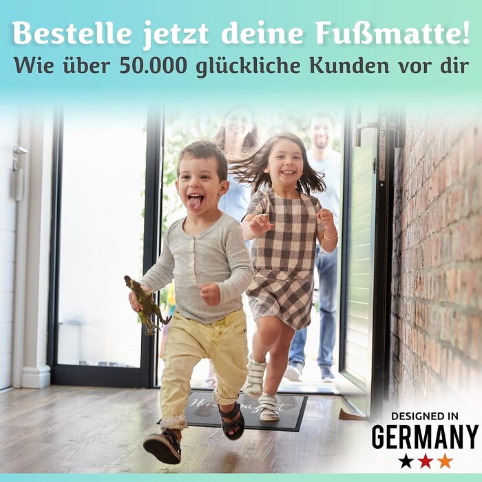 Килимок для дому Hereinspaziert 40x60 см: мийний, для порогу, з написом та серцем