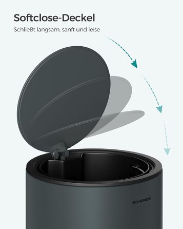 Кошик для сміття у ванну кімнату SONGMICS PARRI LTB11WT, сталевий з м'яким закриттям Softclose та виймаюмим пластиковим відром, 3 л, білий