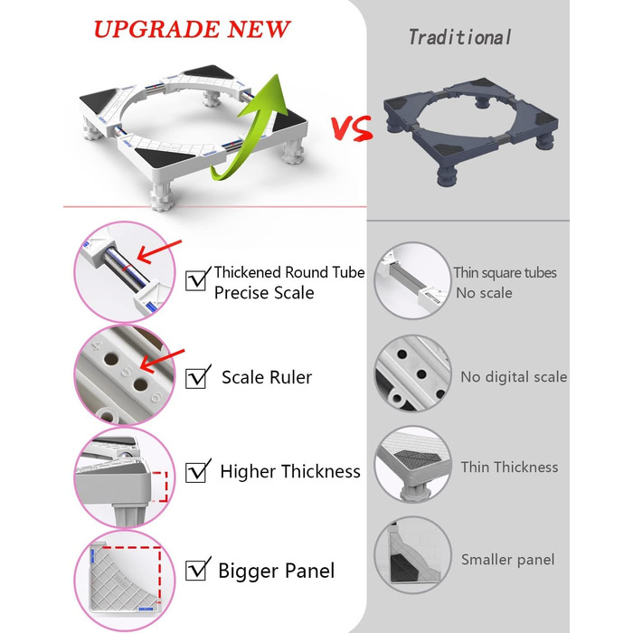 DEWEL Washing Machine Base, Bear Load 300kg, Adjustable Washing Machine Pedestal for Refrigerator, Dryer, Freezer, Length 43-67cm, Height 10-13cm