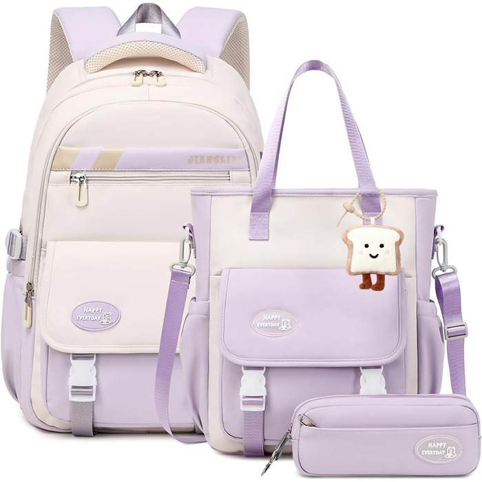Шкільний рюкзак Tanou для дівчаток-підлітків, набір шкільних сумок з сумкою через плече та пеналом, дитячий рюкзак для школи, повсякденний, зелений (фіолетовий)