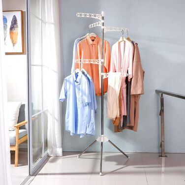 BAOYOUNI Folding Clothes Rack Clothes Drying Rack Garment Rack Clothes Rack Universal Clothes Dryer, with 5 Folding Clothes Hooks, Space-Saving, for Shirts, Blouses, Sweaters, Dresses