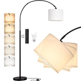 Торшер для вітальні Stehlampe з димером, LED E27, пульт ДУ, 3000K-6000K, бежевий (білий абажур + чорна база). Регульований кут нахилу 350°, висота 180 см.