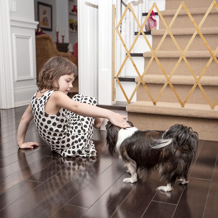 Захисне ґратка для собак Reaxdays: перегородка для дверей та сходів, розсувна, до 116,5 см, 82,5 см висота, натуральне дерево (XL)