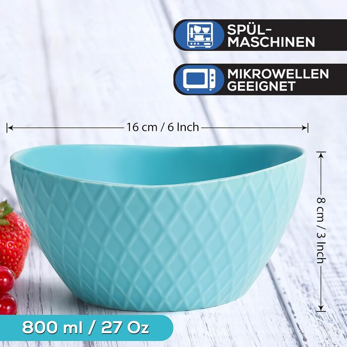 Набір мисок Miamio Palmanova (блакитний), 6 шт, 800 мл - сучасний дизайн, великий об'єм