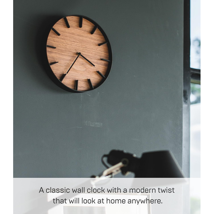 Yamazaki 4108 RIN Wall Clock, Black, Steel/Plywood, Minimalist Design, 26.5 x 4.2 x 26.5 cm (LxBxH)