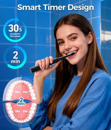 Звукова зубна щітка Schallzahnbürste для дорослих, 8 насадок, 40000 об/хв, 5 режимів, до 30 днів роботи, швидка зарядка, IPX7 водонепроникна, чорна