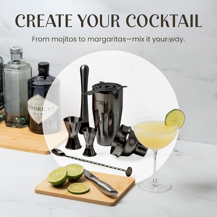 Набір для приготування коктейлів Mixology & Craft Cocktail Shaker Set 11-tlg. - Набір для коктейлів з нержавіючої сталі з барним аксесуаром - Чорний Gun-metal