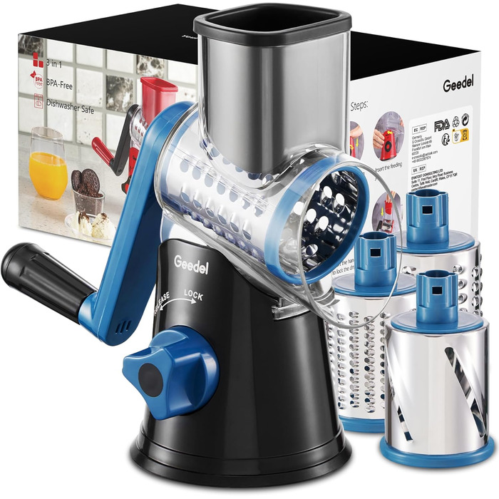 Терезка для овочів та сиру з 3 наборами лез, тертка-терка для швидкої та легкої нарізки, ідеальна для сиру, огірків, моркви, горіхів, білий колір (чорний, 3 леза)