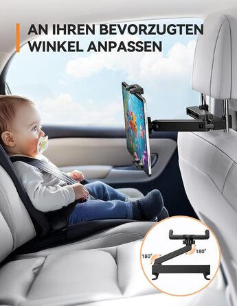 Тримач для планшета в авто TECKNET: універсальний, 360° обертання, для iPad, iPhone, Galaxy Tab, Switch (4.7-12.9