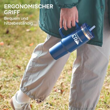 Термокружка з трубочкою 880 мл - ізольована термокружка з кришкою та ручкою, нержавіюча сталь, 30oz, Tumbler, для кави, подорожей, XXL (Блакитний)