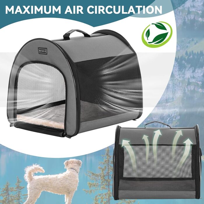 Складана переноска для собак та котів Petsfit сірого кольору S, з м'яким килимком та анти-відкривальною блискавкою