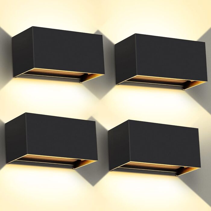 LED-водостійка настінна лампа Kingwen 4 шт. 20W, 3000K, IP65, чорний колір