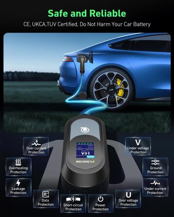 Електричний зарядний пристрій для авто Evjuicion, 15 метрів, 3.68 кВт, 8-16 А, 0-12H, IP67, Тип 2, LED-дисплей, кріплення для стіни та кабелю, портативний, сумка