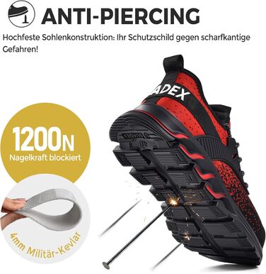 Зручні робочі черевики Suadex з металевим носком для чоловіків та жінок. Дихаючі, розміри 37-48 EU, колір червоний