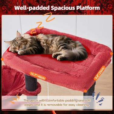 Драбина для котів Taoqimiao Klein, 98 см, з будиночком, корзиною, 4 стовпчиками для шліфування та іграшками, MS029SW (Чорний + Червоний)