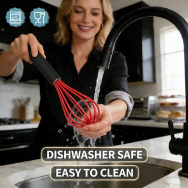 Набір міксерів Anaeat з силікону, 3 шт. – міцний сталевий дріт всередині, стійкий до високих температур. Ідеально підходить для посуду з антипригарним покриттям. Для збивання, змішування, приготування. (Червоний) 21 см + 26 см + 30 см