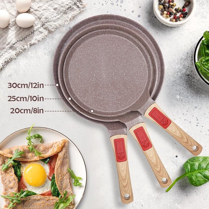RANX INGST Crepe Pan with Detachable Handle - Non-Stick Ceramic Coating - Pancake Pan with Batter Spreader - (Brown, 25 cm)