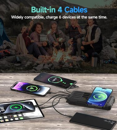 Портативний зарядний акумулятор Solar Powerbank 56800mAh з сонячною панеллю, 30W PD, 3.0A USB-C, 3 порти (2 USB та 1 Type-C), бездротовий заряд 15W, LED-індикатор, ліхтарик, чорний