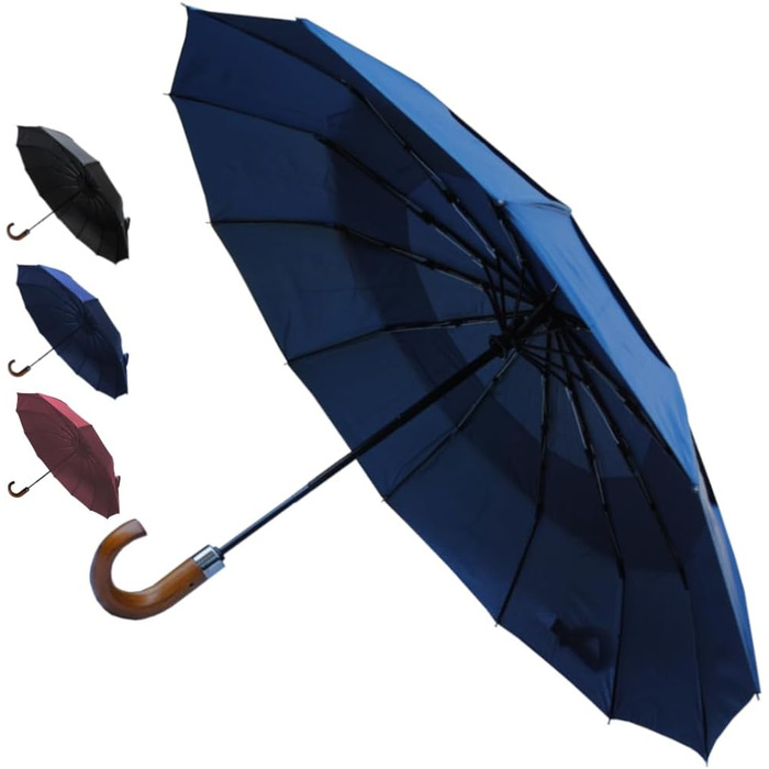 Чоловічий парасолька COLLAR AND CUFFS London 80KPH з автоматичним відкриванням, компактна, вітростійка, з дерев'яною ручкою, темно-синього кольору