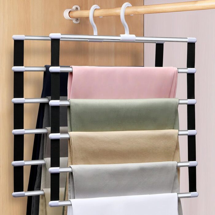 Closet Organizers and Storage, 2 Pack, Pant Hangers, Space-Saving Closet Organizer System, Aluminum Alloy, Closet Organization and Storage, for Jeans, Pants, Scarves, Clothes Hangers for