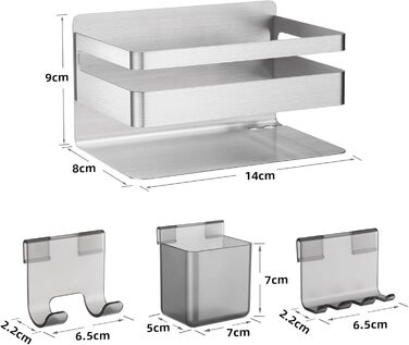 Тримач для електричної зубної щітки зі знімними насадками, нержавіюча сталь, настінний, без свердління
