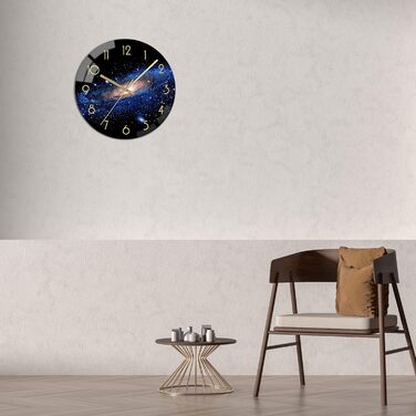 VIKMARI Glass Wall Clock Silent-Non Ticking Wand Clocks - Quality Quartz Battery-Operated Round 12 Inch (Night Sky Pattern)