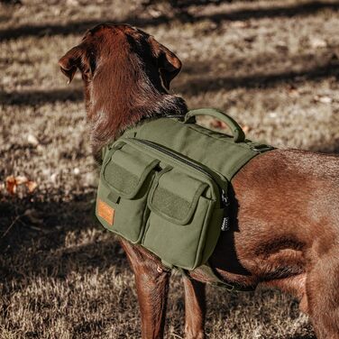Шлейка для собак OneTigris з рюкзаком, Hoppy Caper 3.0, для піших прогулянок та походів, для середніх/великих собак, рюкзак на спину з 2 основними та 4 додатковими кишенями - Зелений (L, Зелений)