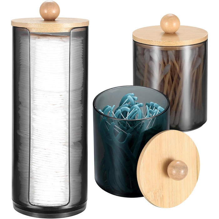 Організатор для косметики Gomoeny: 3 тримачі для ватних паличок, скляні баночки для ванної кімнати, для ватних паличок, ватного диска, макіяжу, спонжів, пінцетів