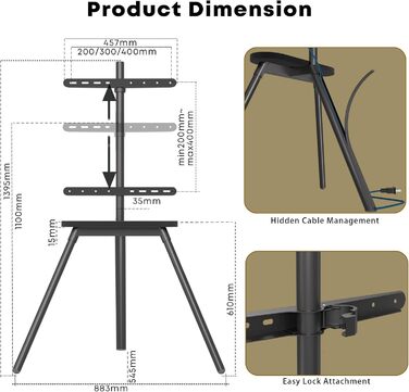 Підставка для телевізора PUTORSEN: поворотна, регульована по висоті, 43-65 дюймів, з полицею, до 40 кг, VESA 400x400, сіра