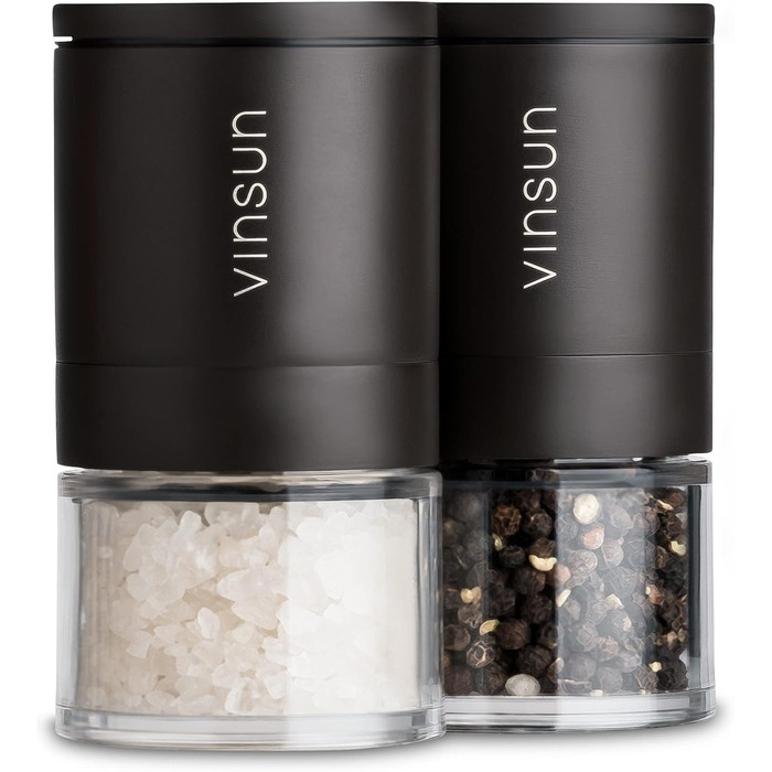 Набір з 2 мельниць для солі та перцю Vinsun - ручні, керамічний механізм, регульований, нержавіюча сталь, ø51x100mm