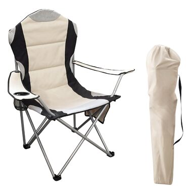 Крісло кемпінгове Spetebo XXL Deluxe бежеве, до 150 кг - широке, зручне, стабільне