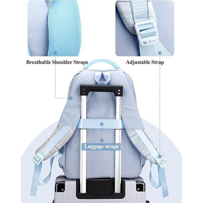Стильний рюкзак для підліток та жінок, 17 л, легкий, з відділенням для ноутбука, для подорожей, навчання та роботи (блакитний)