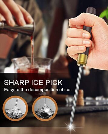 Stainless steel ice pick with safety cover, pick tool for breaking ice, non-slip wooden handle for easy gripping, 22.9 cm length (2 pack)