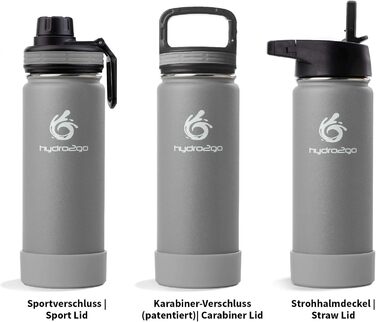 Термофляга Hydro2Go з соломинкою 500 мл, нержавіюча сталь, сіра (Stone Gray 2.0) - для дітей, школи, спорту