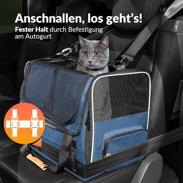 Транспортна переноска для котів до 20 кг, складна, з сонце- та водонепроникним дахом, плечовим ременем та мискою, дихаюча, комфортна, з обертовим подушкою, переноска для котів/собак, авто (блакитна)