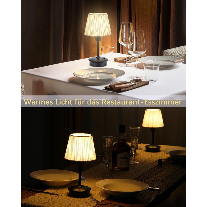 Акумуляторна настільна лампа: портативна, бездротова з димером, для дому та саду, з абажуром з льону, антична металева біла, з смугастим абажуром (чорно-білий)