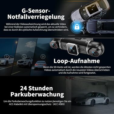 Відеореєстратор в авто Dash Cam 2K/1080p з 64GB SD-картою, 4 камери, IPS-дисплей 3