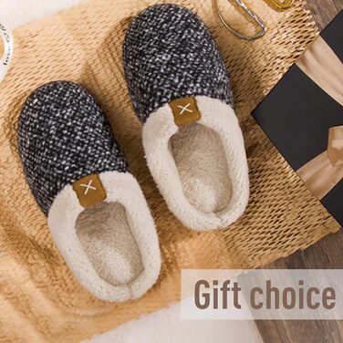 Чоловічі тапочки ULTRAIDEAS з плюшем, теплі зимові тапочки з ворсистим підкладкою, зручні тапочки з піною з пам'яттю, неслизька гумова підошва для дому та вулиці (46/47 EU, Чорний)