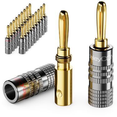 Набір позолочених гвинтових роз'ємів-бананів для акустичних кабелів 0,75-4,5 мм, 20 шт, для HiFi аудіо та домашнього кінотеатру, сірий — deleyCON