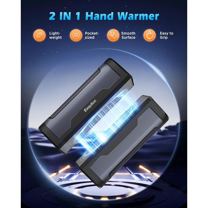 Електричні грілки для рук EasyAcc 10000mAh (2 шт) з LED-дисплеєм - 3 режими нагріву, для кемпінгу, полювання, Рейно