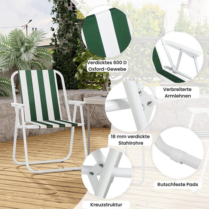 WOLTU Folding Camping Chairs, 2-Pack, Foldable Chair, Comfortable, Fishing Chair, Ultra-Lightweight with Armrests for Picnic, Outdoor, Hiking, Garden, Balcony, (White+Green)