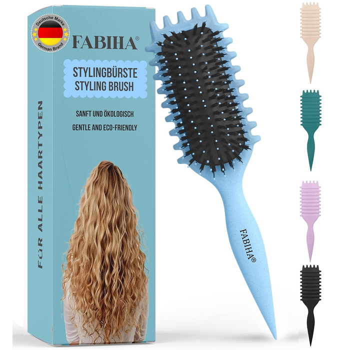 Щітка для волосся Lockenbürste Premium - для кучерявого волосся, біо-щітка з щетиною дикого кабана, 3-в-1 для створення локонів (Лілаковий, Світло-блакитний)