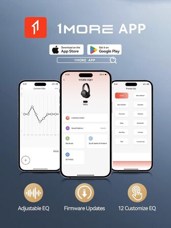 1MORE Sonoflow Pro Бездротові навушники Bluetooth з активним шумопоглинанням, Over-Ear, LDAC, Hi-Res звук, Bluetooth 5.4, 100 годин, зручні, кристально чисті дзвінки (Чорний)