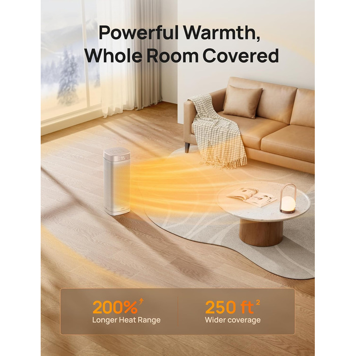 Dreo 16 Inch Electric Heater, Energy Efficient Space Heater with Thermostat, 70° Oscillating, Remote Control, 3 Modes, Tip-over & Overheat Protection, Silent Ceramic Fan Heater for Home, White