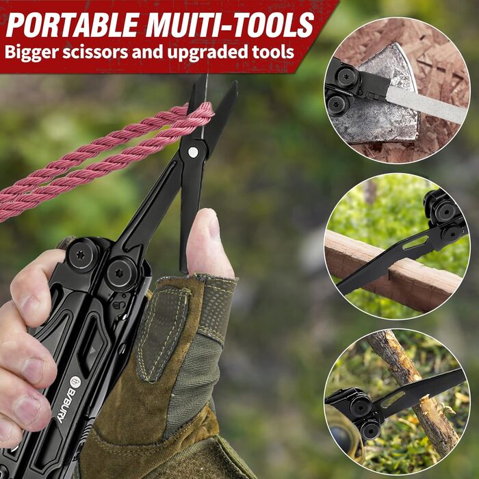 BIBURY Stainless Steel Multitool - 16-in-1 Folding Pliers with Screwdriver & Shears, Outdoor Tool Kit with Nylon Pouch - Gift for Dad