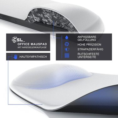 Кисетковий Mousepad CSL з гелевою підкладкою для зап'ястя - чорний/білий, ергономічний, водонепроникний, для геймінгу