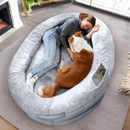 Dog Bed for Humans & Dogs | Giant Human Dog Bed for People | Warm & Comfortable Beanbag Bed | Dog Bed for Humans & Pets in Human Size for Adults | Removable Cover | Blue