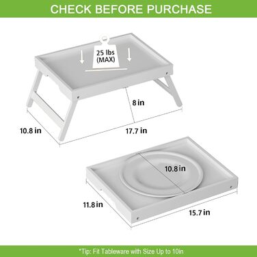 Столик-табурет Youpehom з розкладними ніжками, бамбук, для сніданку в ліжку, кухні, сервірування, дивану, їжі, як стіл для ноутбука, таця для перекусів, 2 шт., білий, 2 шт.