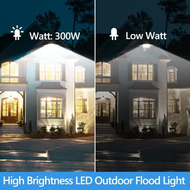 200W LED Floodlight Outdoor, 20000LM LED Spotlight, 7000K Cold White Spotlight, IP67 Waterproof Floodlight, for Backyard, Courtyards, Garage, Hallway, Garden (300W-1PC)