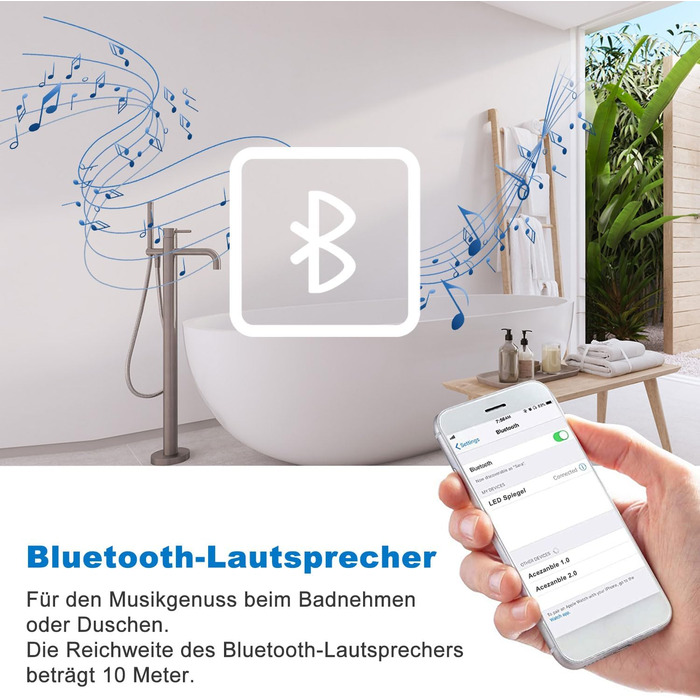 Дзеркало для ванної кімнати з підсвічуванням, 3 кольори, регулювання яскравості, пам'ять, 70x50 см, LED, сенсорне, запобігання запотіванню, енергозберігаюче, настінне дзеркало, Bluetooth, трьохкратне збільшення